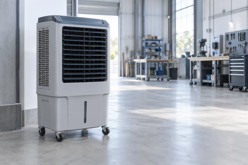 Concept image of a commercial portable evaporative air cooler